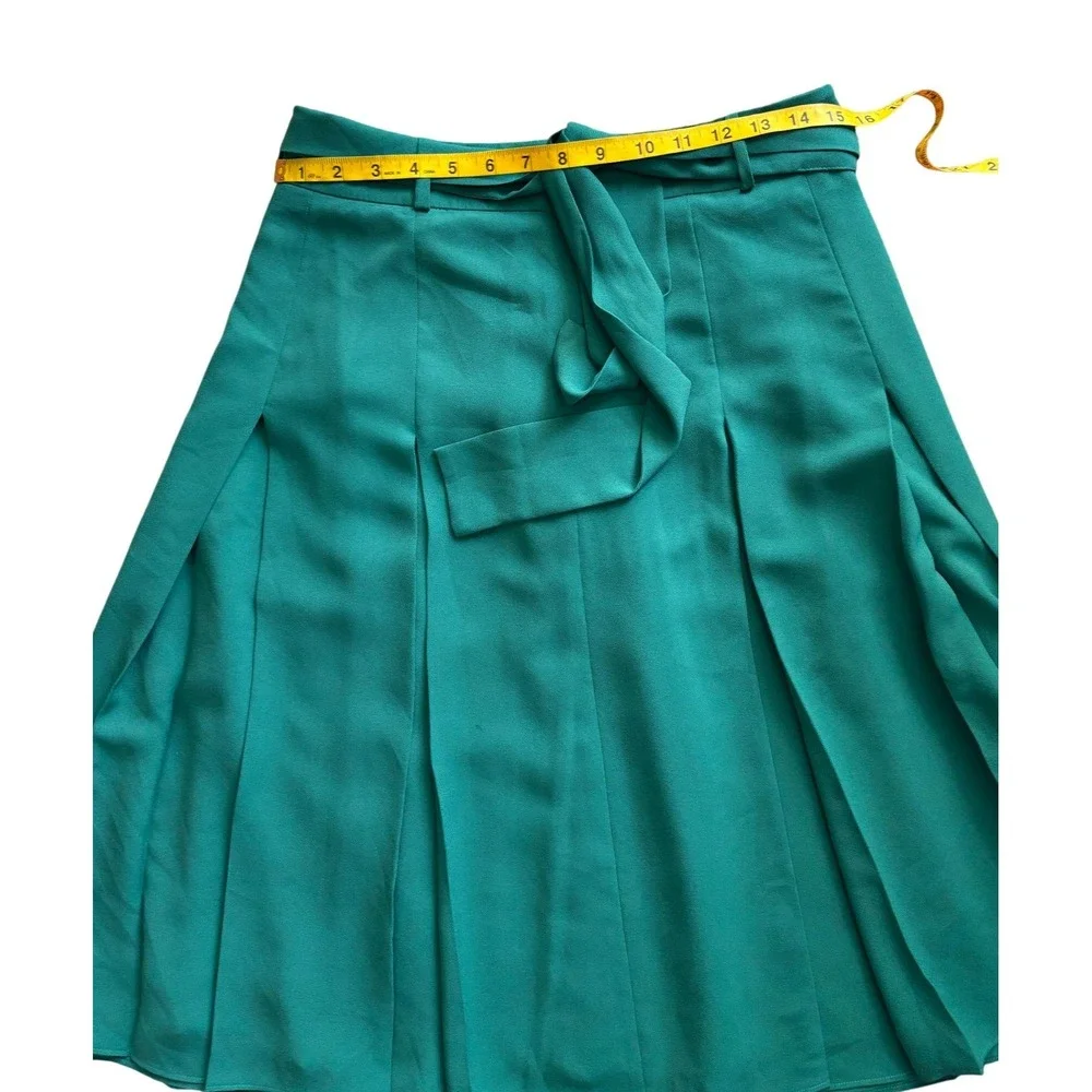 Ann Taylor Pleated Midi Skirt Womens 6 Green Excellent Tie Waist Office Wear - Picture 4 of 7